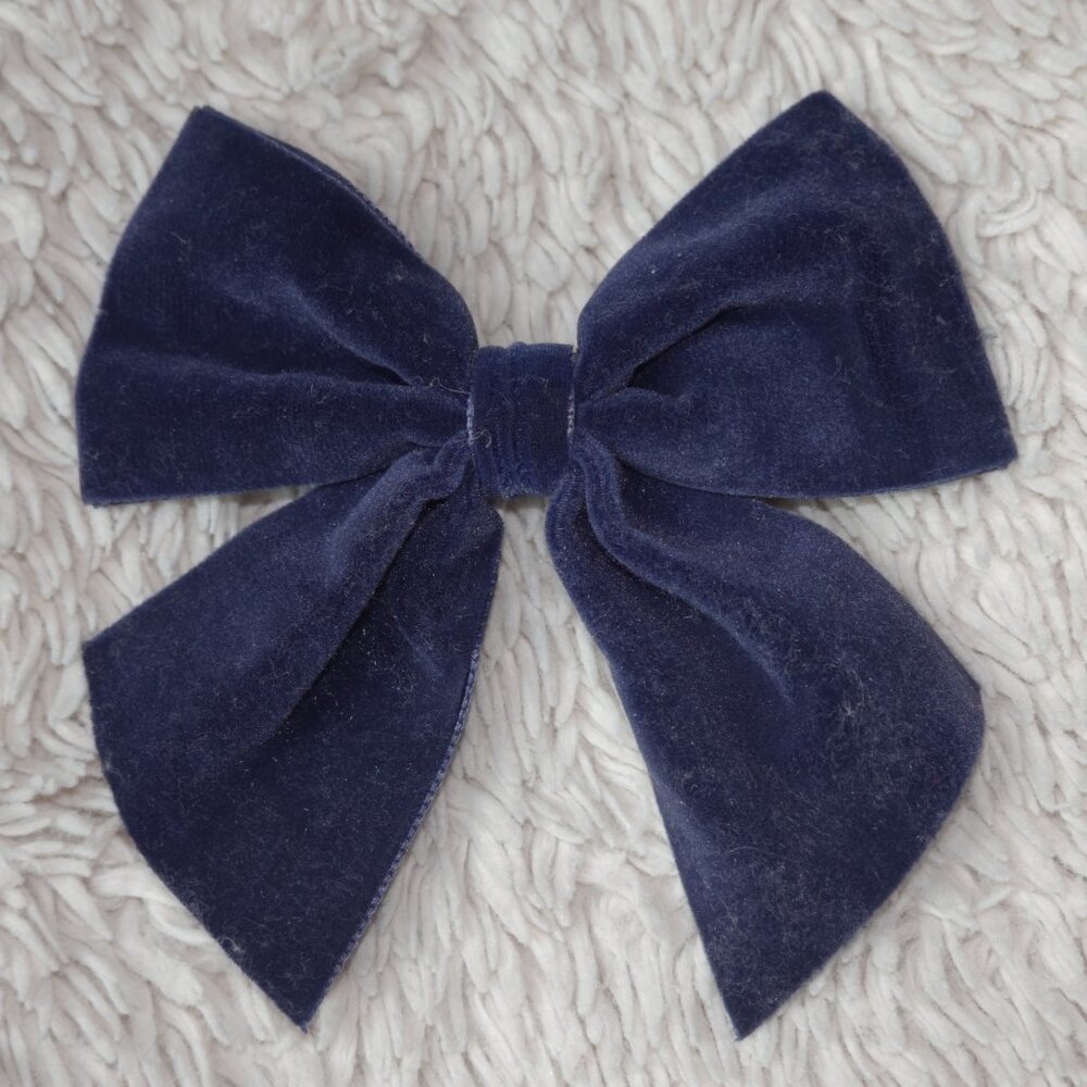 Girls Velvet Navy Blue Hair Bow with Clip